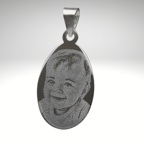 Colgante Placa Ovalada Pequeña con Fotograbado 21x14 mm