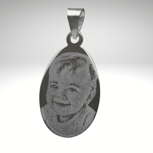 Colgante Placa Ovalada Pequeña con Fotograbado 21x14 mm